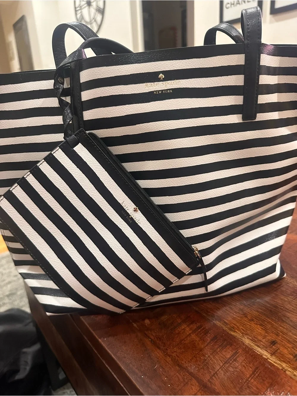 kate spade Black and White Striped Tote